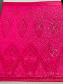 Hot Pink Sequins Fabric on a Mesh, GEOMETRIC Design 4 way Stretch By The Yard
