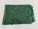 Big Damask Sequins Fabric - Hunter Green - 4 Way Stretch Damask Sequins Design Fabric By Yard
