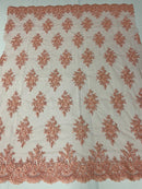 Floral Cluster Beads - Peach - Embroidered Beaded Flower Design Fabric on Mesh