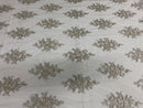 Floral Cluster Beads - Grey with Silver - Embroidered Beaded Flower Design Fabric on Mesh