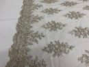 Floral Cluster Beads - Grey with Silver - Embroidered Beaded Flower Design Fabric on Mesh