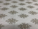 Floral Cluster Beads - Grey with Silver - Embroidered Beaded Flower Design Fabric on Mesh
