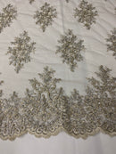 Floral Cluster Beads - Grey with Silver - Embroidered Beaded Flower Design Fabric on Mesh