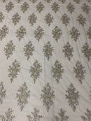 Floral Cluster Beads - Grey with Silver - Embroidered Beaded Flower Design Fabric on Mesh