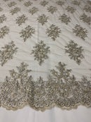 Floral Cluster Beads - Grey with Silver - Embroidered Beaded Flower Design Fabric on Mesh