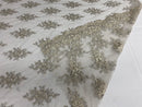 Floral Cluster Beads - Grey with Silver - Embroidered Beaded Flower Design Fabric on Mesh