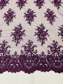 Floral Cluster Beads - Plum - Embroidered Beaded Flower Design Fabric on Mesh
