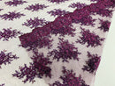 Floral Cluster Beads - Plum - Embroidered Beaded Flower Design Fabric on Mesh