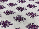 Floral Cluster Beads - Plum - Embroidered Beaded Flower Design Fabric on Mesh