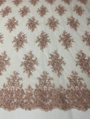 Floral Cluster Beads - Blush - Embroidered Beaded Flower Design Fabric on Mesh