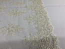 Floral Cluster Beads - Ivory - Embroidered Beaded Flower Design Fabric on Mesh