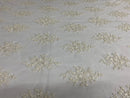Floral Cluster Beads - Ivory - Embroidered Beaded Flower Design Fabric on Mesh