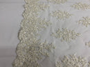 Floral Cluster Beads - Ivory - Embroidered Beaded Flower Design Fabric on Mesh