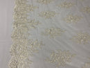 Floral Cluster Beads - Ivory - Embroidered Beaded Flower Design Fabric on Mesh