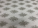 Floral Cluster Beads - Silver White Mesh - Embroidered Beaded Flower Design Fabric on Mesh