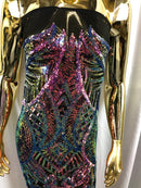 Iridescent Rainbow - 4 Way Stretch Embroidered Royalty Sequins Design Fabric By Yard