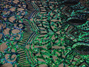 Iridescent Green - 4 Way Stretch Embroidered Royalty Sequins Design Fabric By Yard