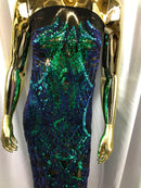 Iridescent Green - 4 Way Stretch Embroidered Royalty Sequins Design Fabric By Yard