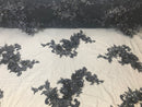 Floral - Navy - 3D Beaded Embroidery Fabric with Rhinestones - Beautiful Design by The Yard