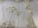 Floral - Off-White - 3D Beaded Embroidery Fabric with Rhinestones - Beautiful Design by The Yard