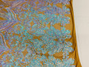 Damask Hearts Sequins - Iridescent Aqua - 4 Way Stretch Design Fancy Heart Shape Fabric On Mesh