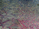 Damask Hearts Sequins - Iridescent Rainbow - 4 Way Stretch Design Fancy Heart Shape Fabric On Mesh