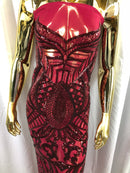 Fabric 4 Way Stretch By The Yard - Burgundy - Embroidered Mesh Fabric Sold By The Yard
