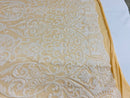 Damask Decor Sequins - White on Nude Mesh - 4 Way Stretch Design High Quality Fabric On Mesh