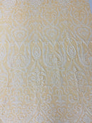 Damask Decor Sequins - White on Nude Mesh - 4 Way Stretch Design High Quality Fabric On Mesh