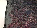 Rainbow Iridescent Sequin, 4 Way Stretch Damask Design Fabric On Stretch Mesh By The Yard