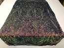 Rainbow Iridescent Sequin, 4 Way Stretch Damask Design Fabric On Stretch Mesh By The Yard