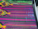 Triangle Multi Color Sequins - Magenta Yellow Green  - 4 Way Stretch Chevron Sequins Fabric By Yard