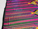 Triangle Multi Color Sequins - Magenta Yellow Green  - 4 Way Stretch Chevron Sequins Fabric By Yard