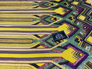 Triangle Multi Color Sequins - Purple Yellow Green  - 4 Way Stretch Chevron Sequins Fabric By Yard