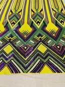 Triangle Multi Color Sequins - Purple Yellow Green  - 4 Way Stretch Chevron Sequins Fabric By Yard
