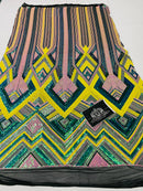 Triangle Multi Color Sequins - Pink Yellow Aqua - 4 Way Stretch Chevron Sequins Fabric By Yard