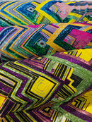 Triangle Multi Color Sequins - Pink Yellow Aqua - 4 Way Stretch Chevron Sequins Fabric By Yard