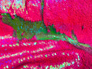 Reversible Sequins - Hot Pink / Lime Green - Mermaid Sequins Stretch Fabric By Yard