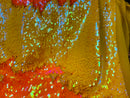 Reversible Sequins - Yellow / Orange - Mermaid Sequins Stretch Fabric By Yard