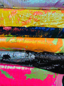 Reversible Sequins - Neon Yellow / Neon Orange - Mermaid Sequins Stretch Fabric By Yard