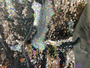 Reversible Sequins - Holographic Silver / Black - Mermaid Sequins Stretch Fabric By Yard