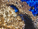 Reversible Sequins - Royal Blue / Gold - Mermaid Sequins Stretch Fabric By Yard