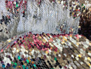 Reversible Sequins - White / Silver - Mermaid Sequins Stretch Fabric By Yard