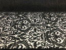 Embroided - Black - Beaded Damask Pattern Fabric Embroidery Lace Design Fabrics Sold By The Yard