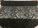 Embroided - Black - Beaded Damask Pattern Fabric Embroidery Lace Design Fabrics Sold By The Yard