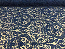 Embroided - Royal Blue Beaded Damask Pattern Fabric Embroidery Lace Design Fabrics Sold By The Yard