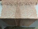 Embroided - Pink - Beaded Damask Pattern Fabric Embroidery Lace Design Fabrics Sold By The Yard