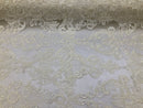 Floral - Ivory - Embroided Lace Fabric Damask Pattern - Beautiful Fabrics Sold by The Yard