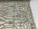 Silver Beaded Fabric Embroidered On A Mesh Lace Fancy Dress Fabric Sold By The Yard