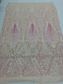Triangle Sequin Fabric - Iridescent Clear Pink - Geometric Designs Spandex Mesh